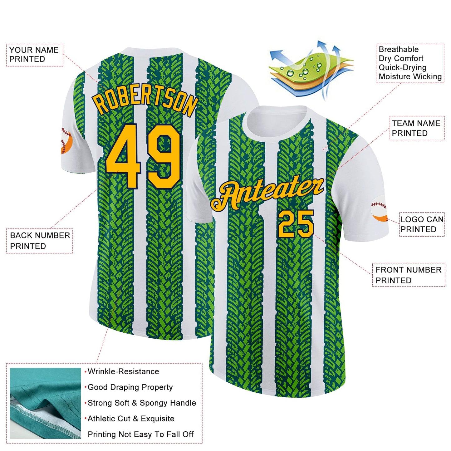 Custom White Gold Aurora Green Midnight Green-Navy 3D Esports Performance T-Shirt view 2