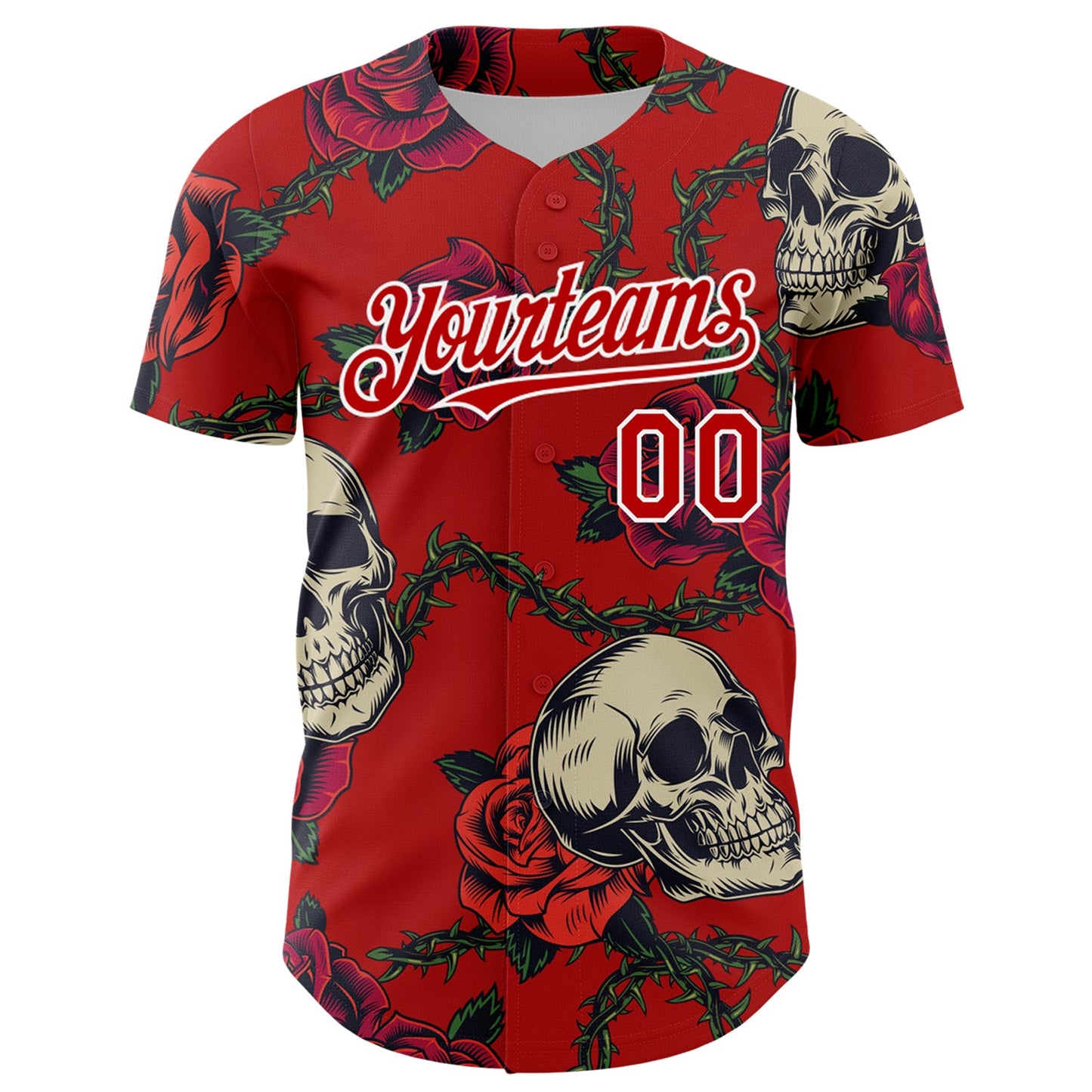 Custom Red White 3D Mexican Festival Skull And Flower Cinco de Mayo Authentic Baseball Jersey view 2