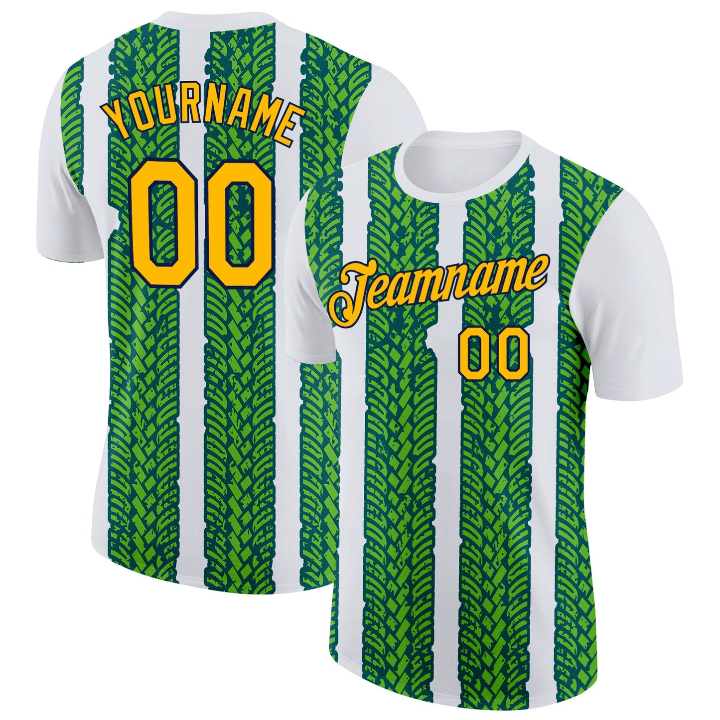 Custom White Gold Aurora Green Midnight Green-Navy 3D Esports Performance T-Shirt - Main View