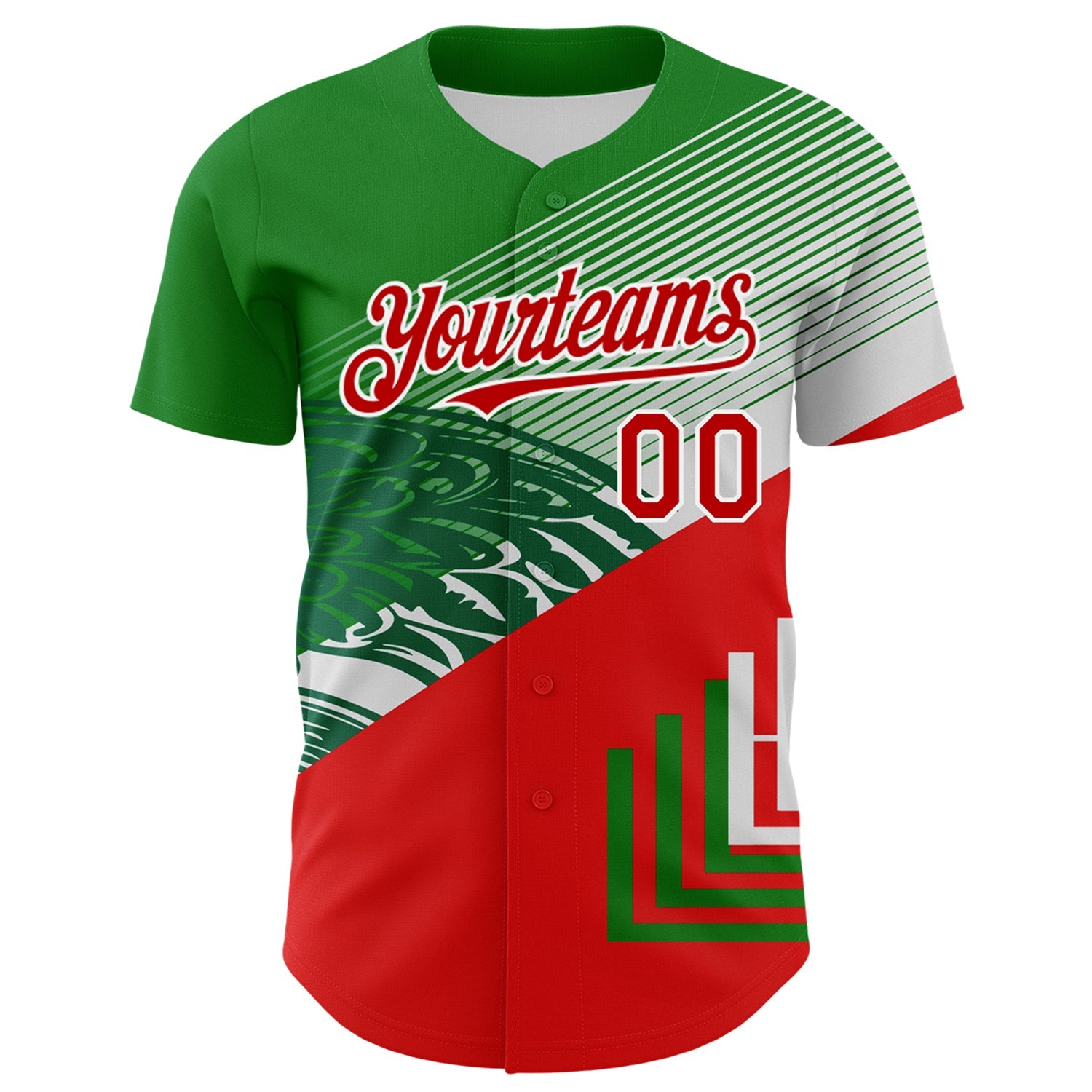 Custom Green Red-White 3D Mexico Authentic Baseball Jersey view 2