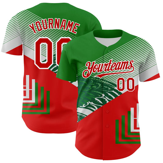Custom Green Red-White 3D Mexico Authentic Baseball Jersey - Main View