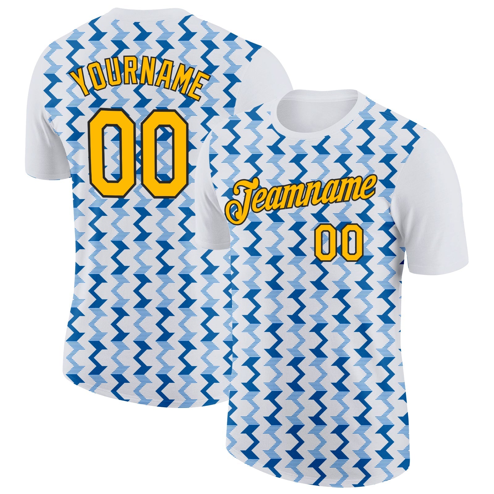 Custom White Gold Blue-Black 3D Esports Performance T-Shirt - Main View