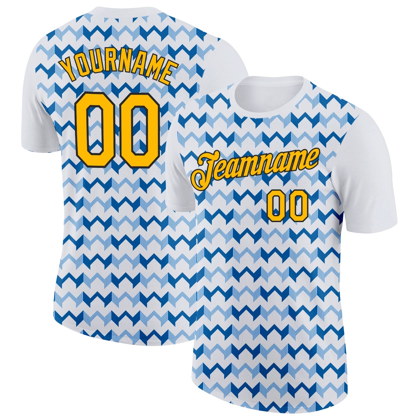 Custom White Gold Blue-Black 3D Esports Performance T-Shirt - Main View