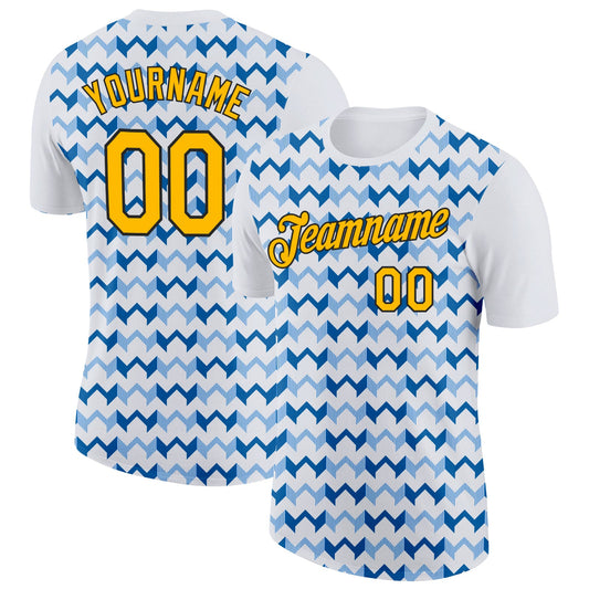 Custom White Gold Blue-Black 3D Esports Performance T-Shirt - Main View