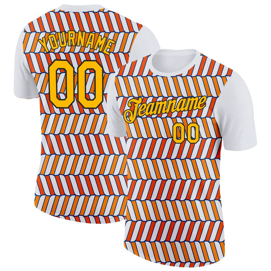 Custom White Gold Orange US Navy Blue-Black 3D Esports Performance T-Shirt - Main View