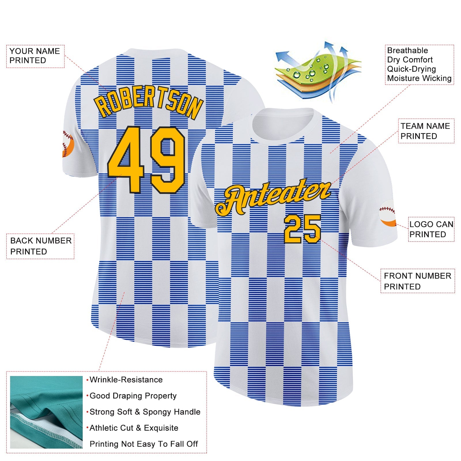 Custom White Gold Thunder Blue-Black 3D Esports Performance T-Shirt view 2