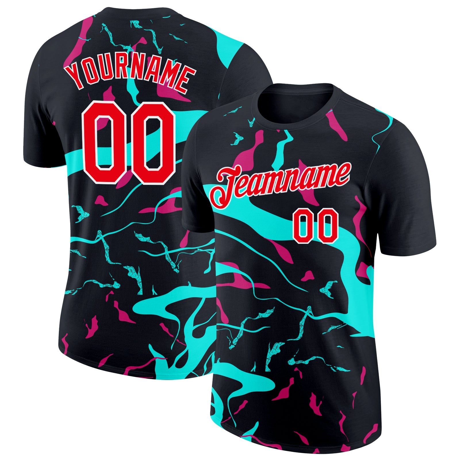 Custom Black Fire Red Ice Blue-Hot Pink 3D Esports Performance T-Shirt - Main View