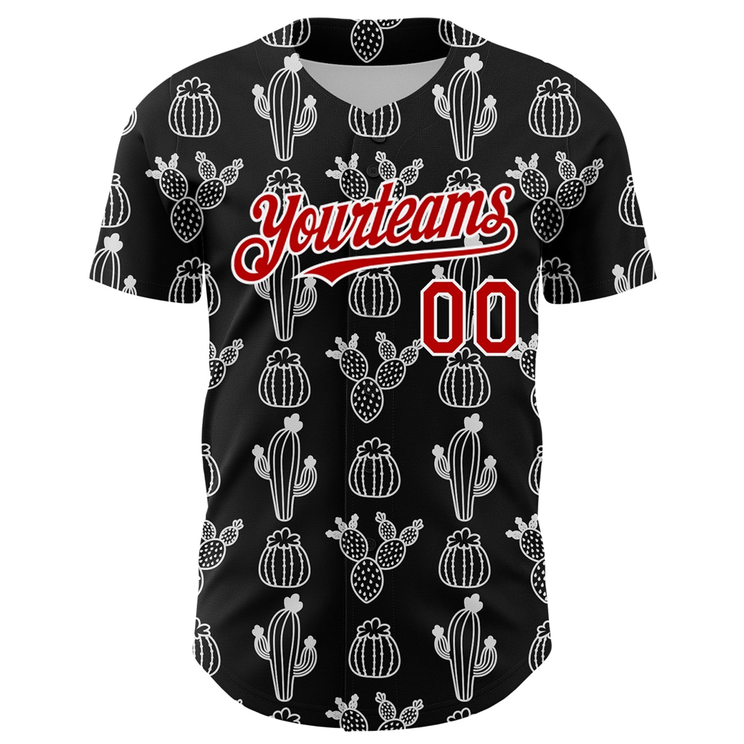 Custom Black Red-White 3D Mexican Cactus Authentic Baseball Jersey view 2