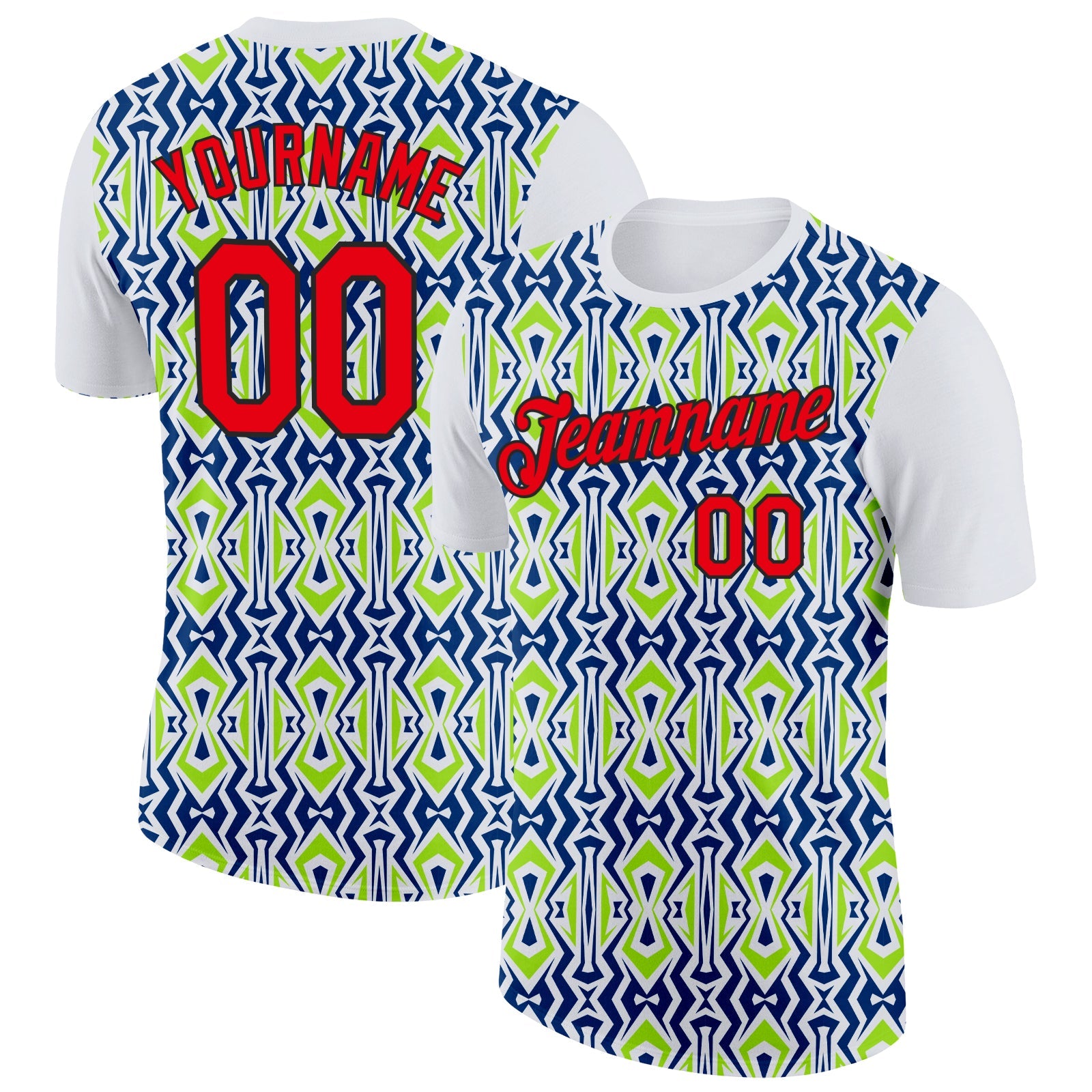 Custom White Fire Red US Navy Blue Aurora Green-Black 3D Esports Performance T-Shirt - Main View