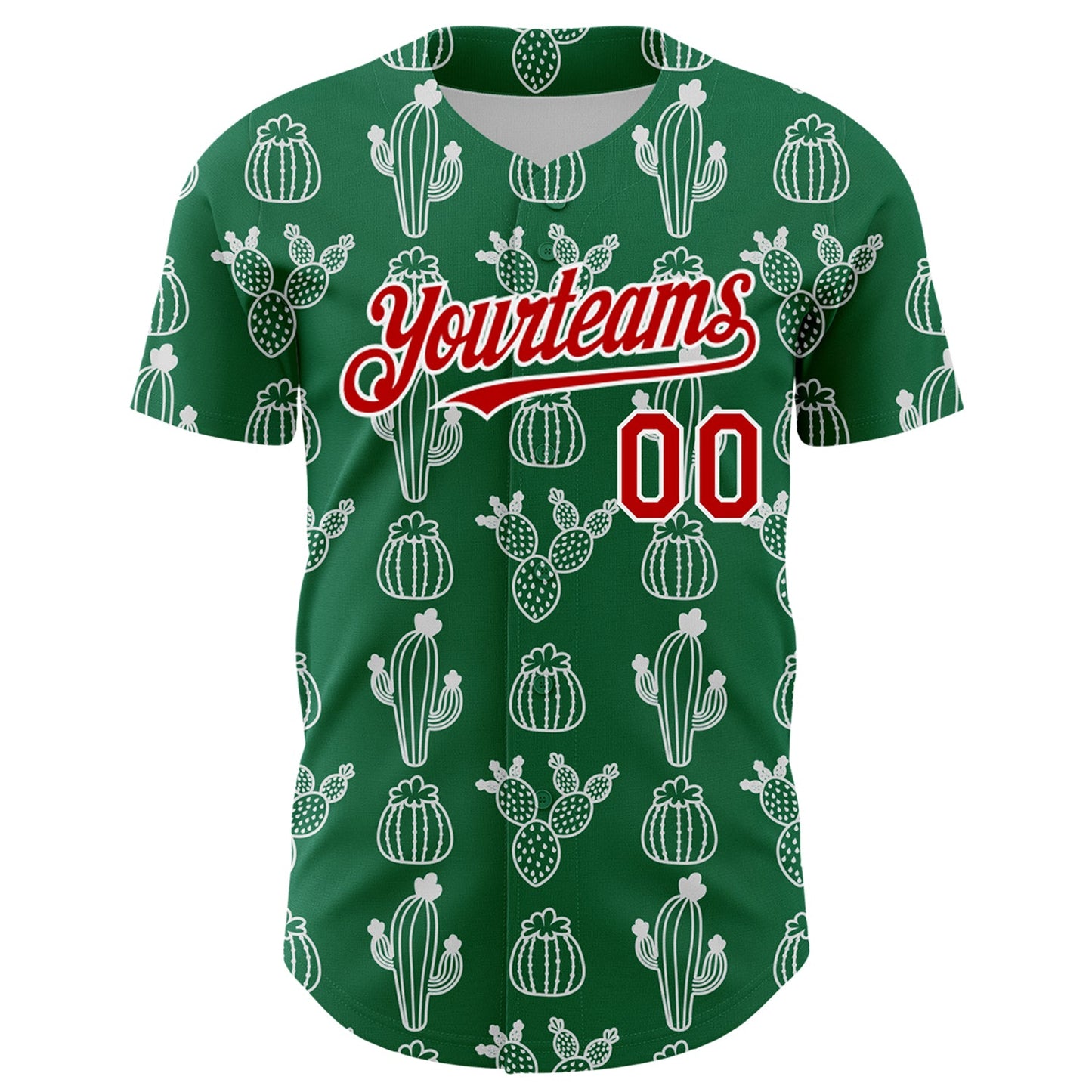 Custom Kelly Green Red-White 3D Mexican Cactus Authentic Baseball Jersey view 2