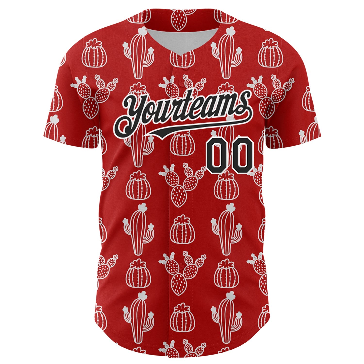 Custom Red Black-White 3D Mexican Cactus Authentic Baseball Jersey view 2