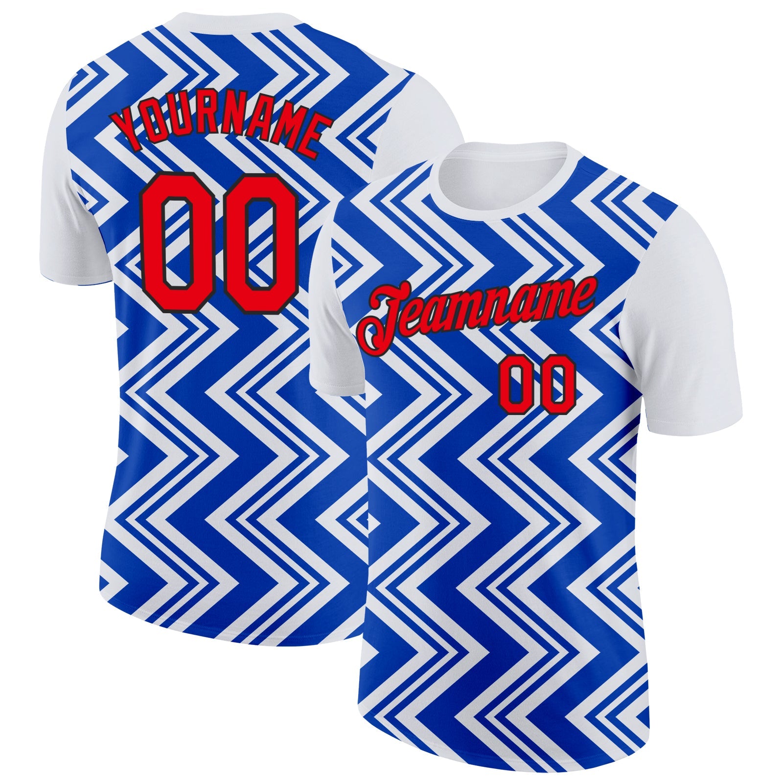 Custom White Fire Red Thunder Blue-Black 3D Esports Performance T-Shirt - Main View