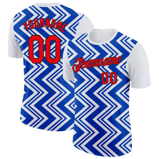 Custom White Fire Red Thunder Blue-Black 3D Esports Performance T-Shirt - Main View
