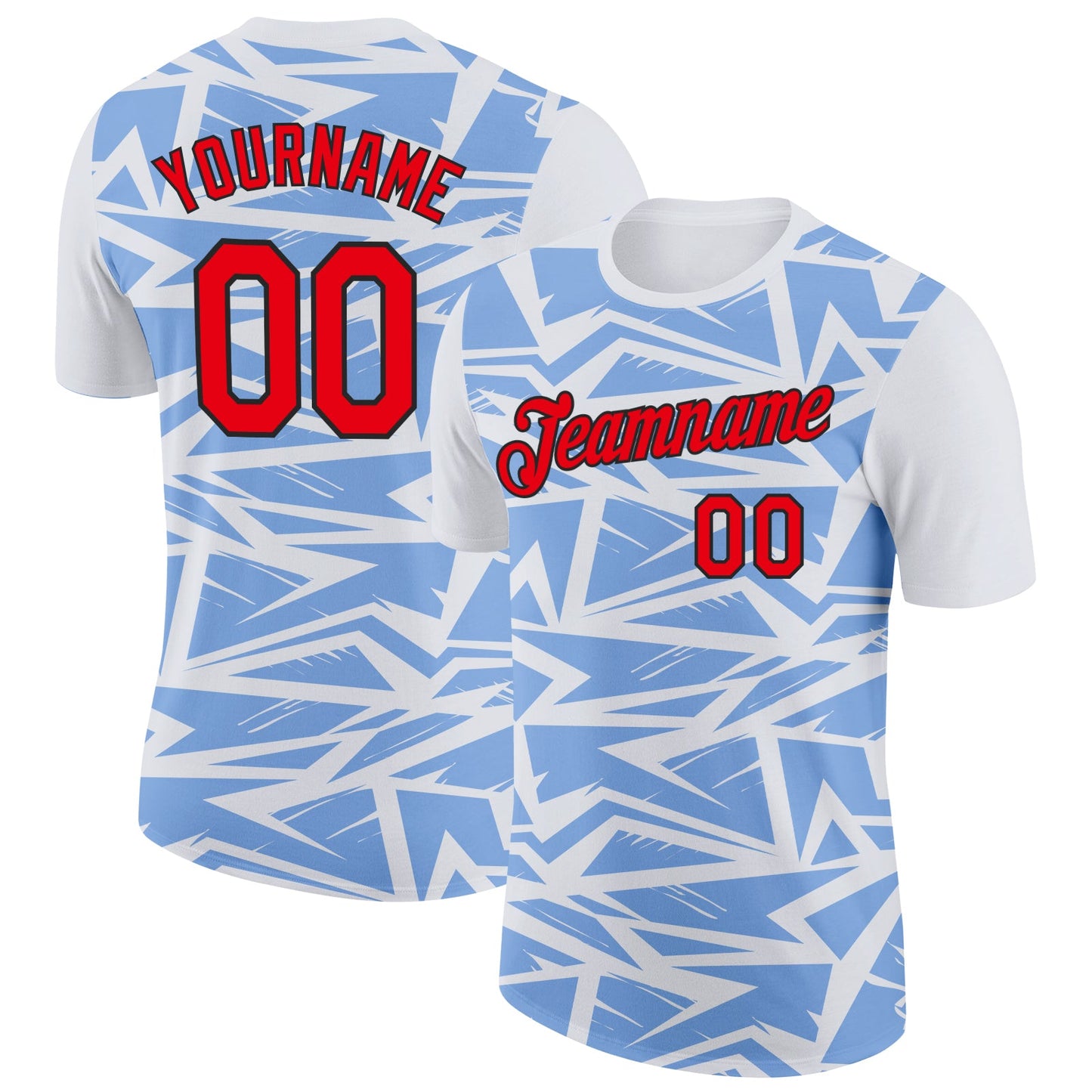 Custom White Fire Red Light Blue-Black 3D Esports Performance T-Shirt - Main View