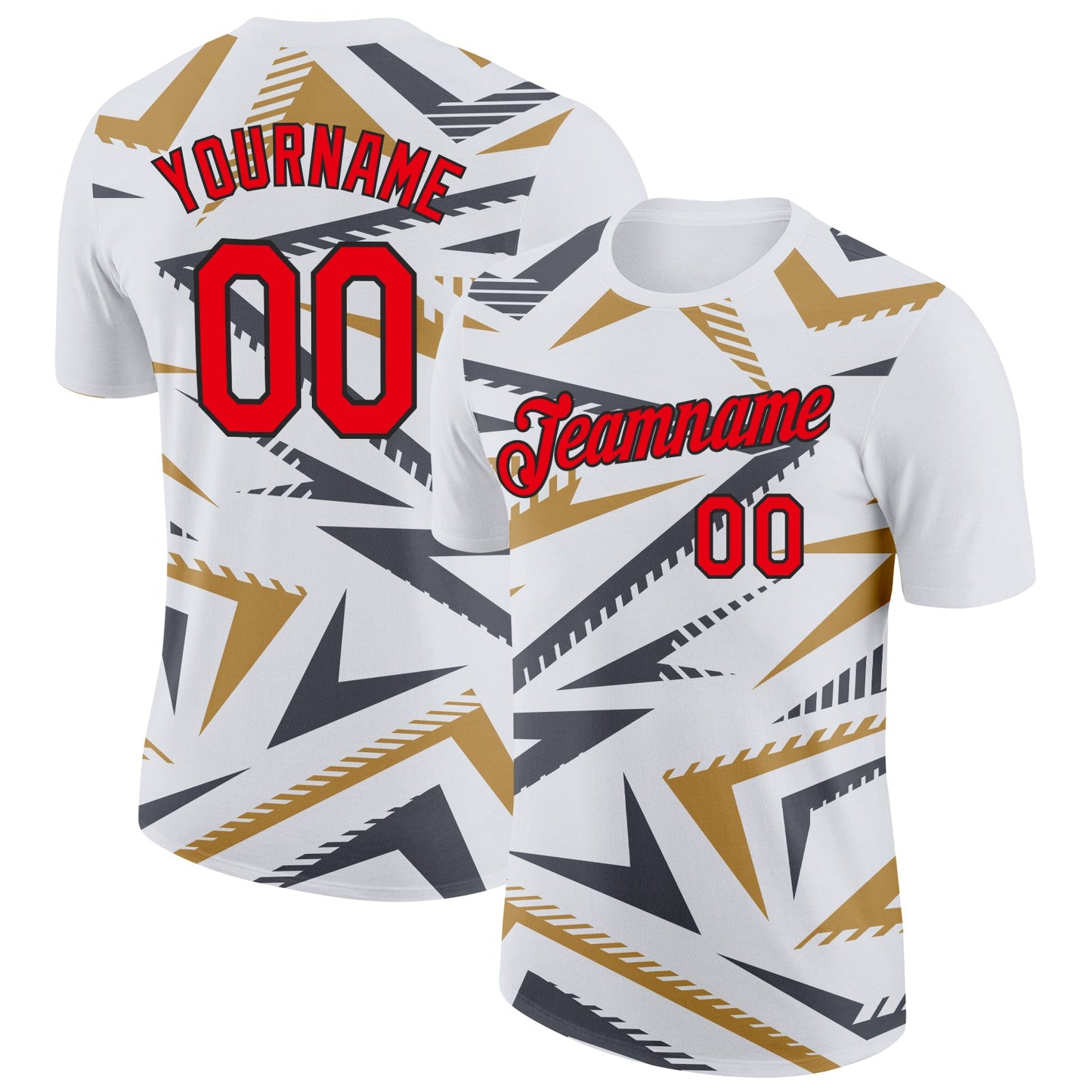 Custom White Fire Red Steel Gray Old Gold-Black 3D Esports Performance T-Shirt - Main View