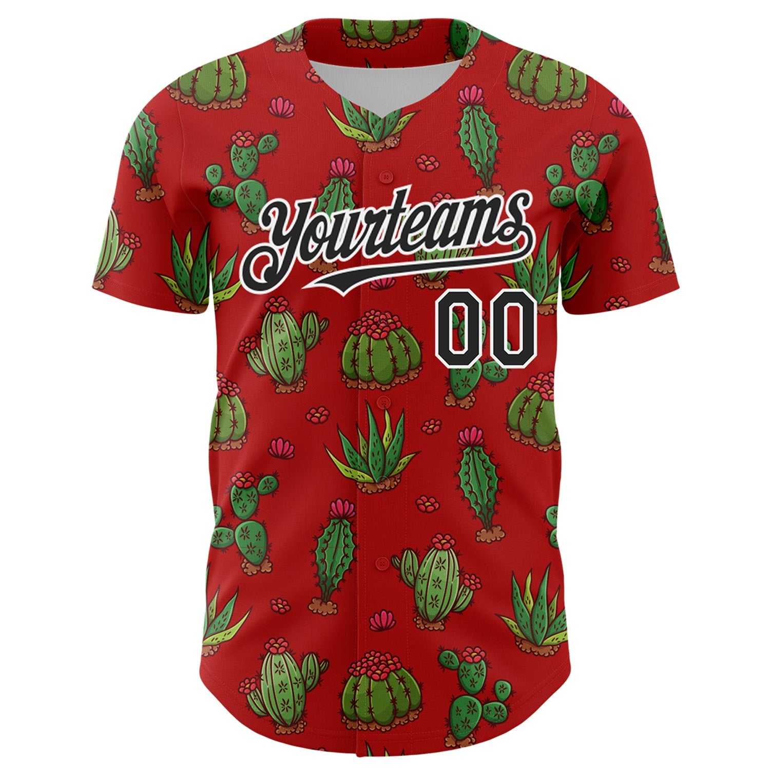 Custom Red Black-White 3D Mexican Cactus Authentic Baseball Jersey view 2