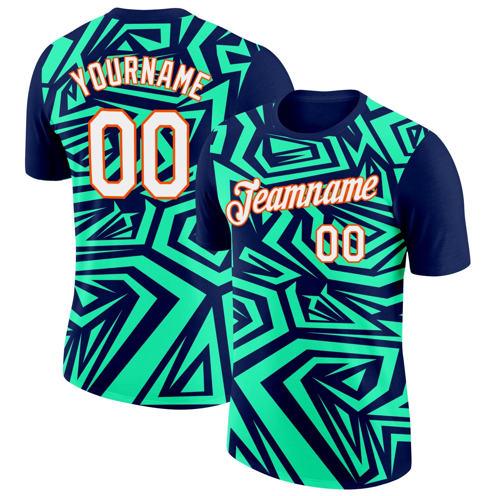 Custom Navy Pea Green-Orange 3D Esports Performance T-Shirt - Main View