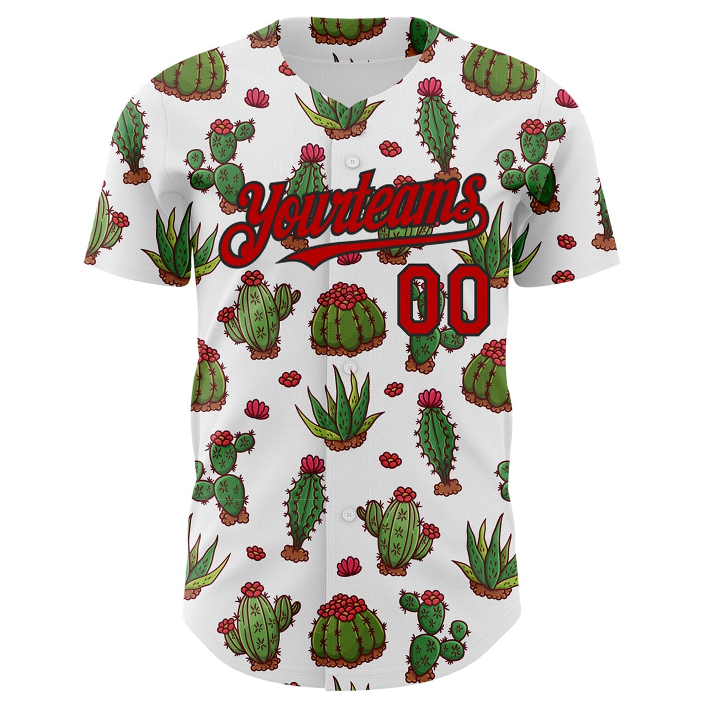 Custom White Red-Black 3D Mexican Cactus Authentic Baseball Jersey view 2