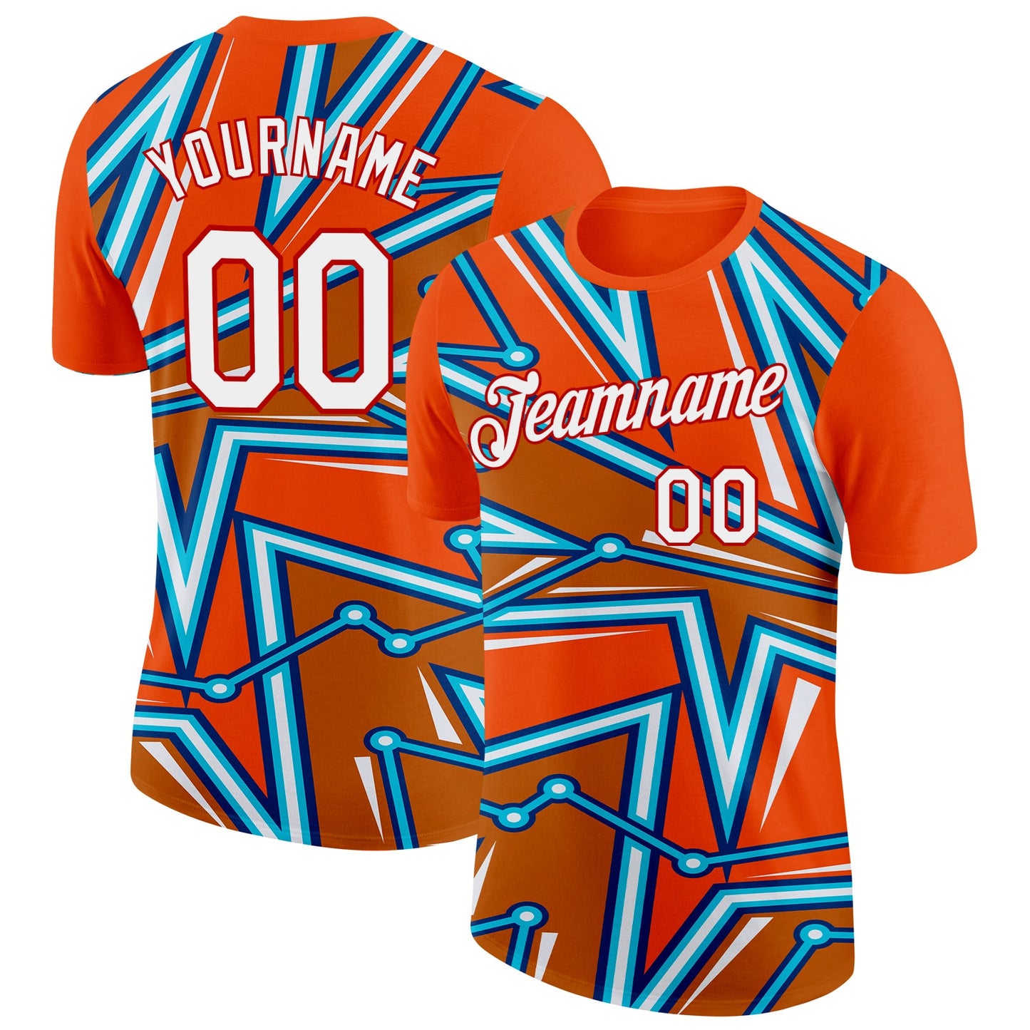 Custom Orange US Navy Blue Lakes Blue-Red 3D Esports Performance T-Shirt - Main View
