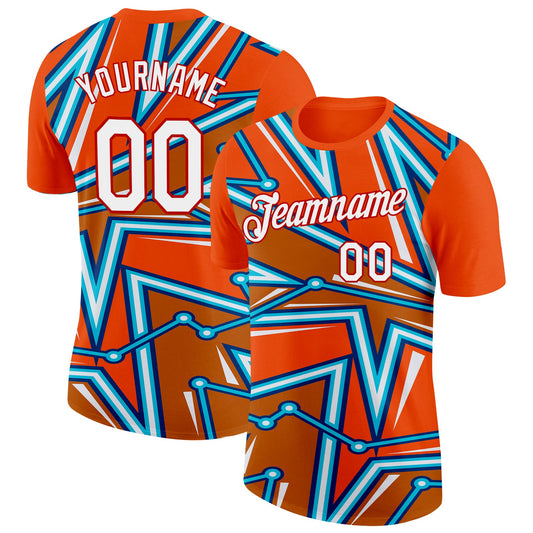 Custom Orange US Navy Blue Lakes Blue-Red 3D Esports Performance T-Shirt - Main View