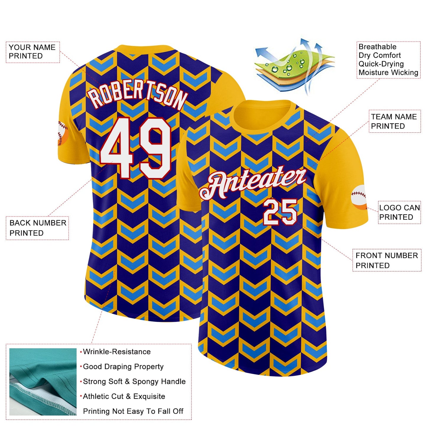Custom Gold Dark Purple Powder Blue-Red 3D Esports Performance T-Shirt view 2