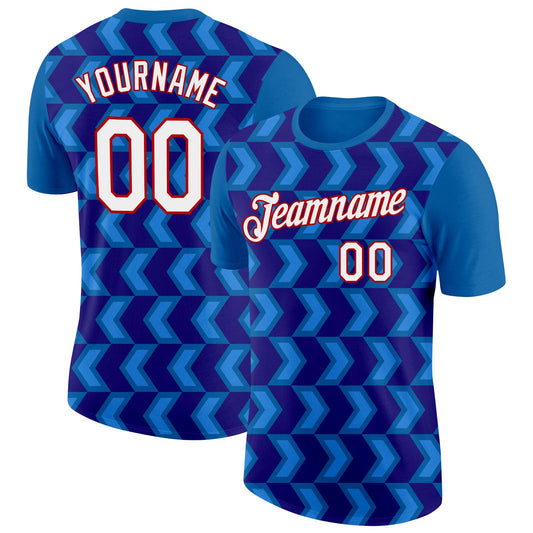 Custom Blue Dark Purple Powder Blue-Red 3D Esports Performance T-Shirt - Main View