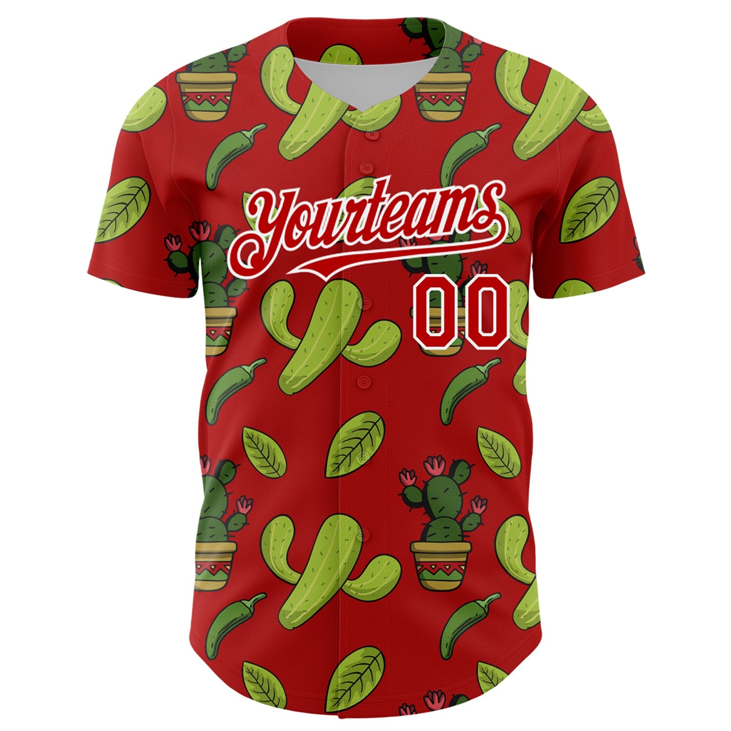 Custom Red White 3D Mexican Cactus Authentic Baseball Jersey view 2
