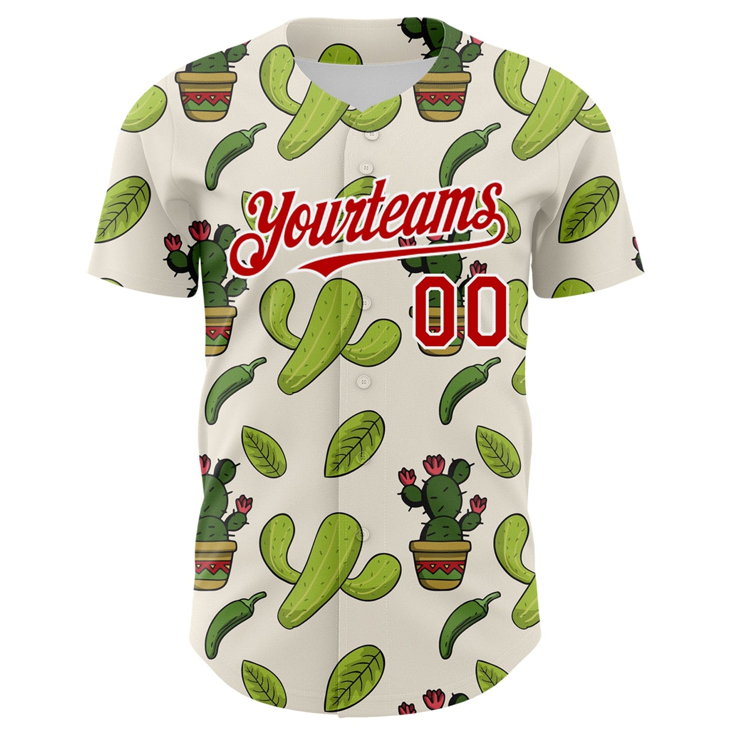 Custom Cream Red-White 3D Mexican Cactus Authentic Baseball Jersey view 2