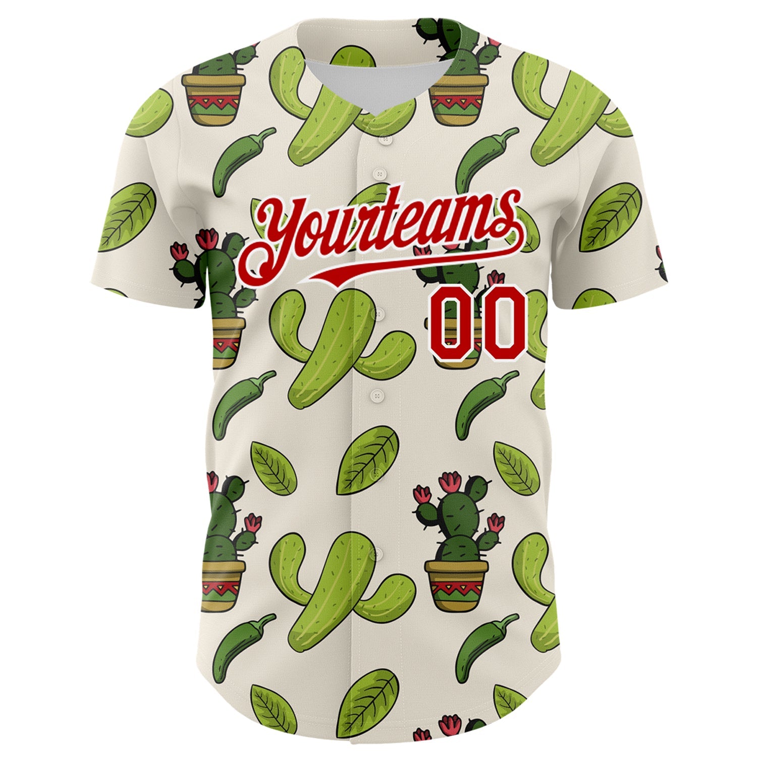 Custom Cream Red-White 3D Mexican Cactus Authentic Baseball Jersey view 2