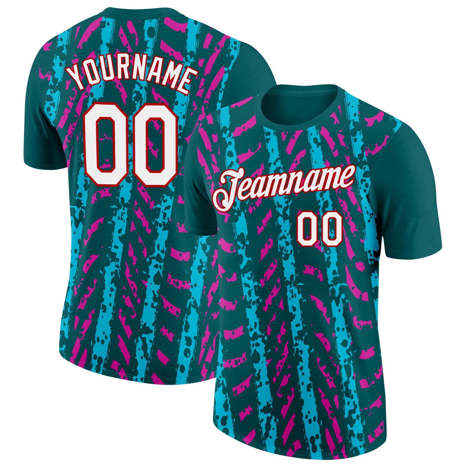 Custom Midnight Green Lakes Blue Deep Pink-Red 3D Esports Performance T-Shirt - Main View