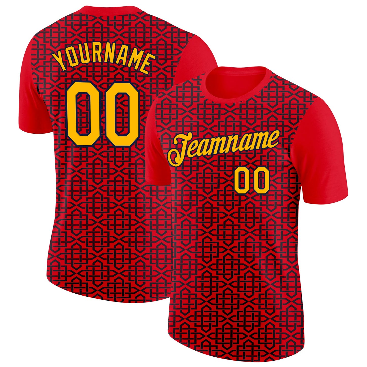 Custom Fire Red Gold Black-Navy 3D Esports Performance T-Shirt - Main View