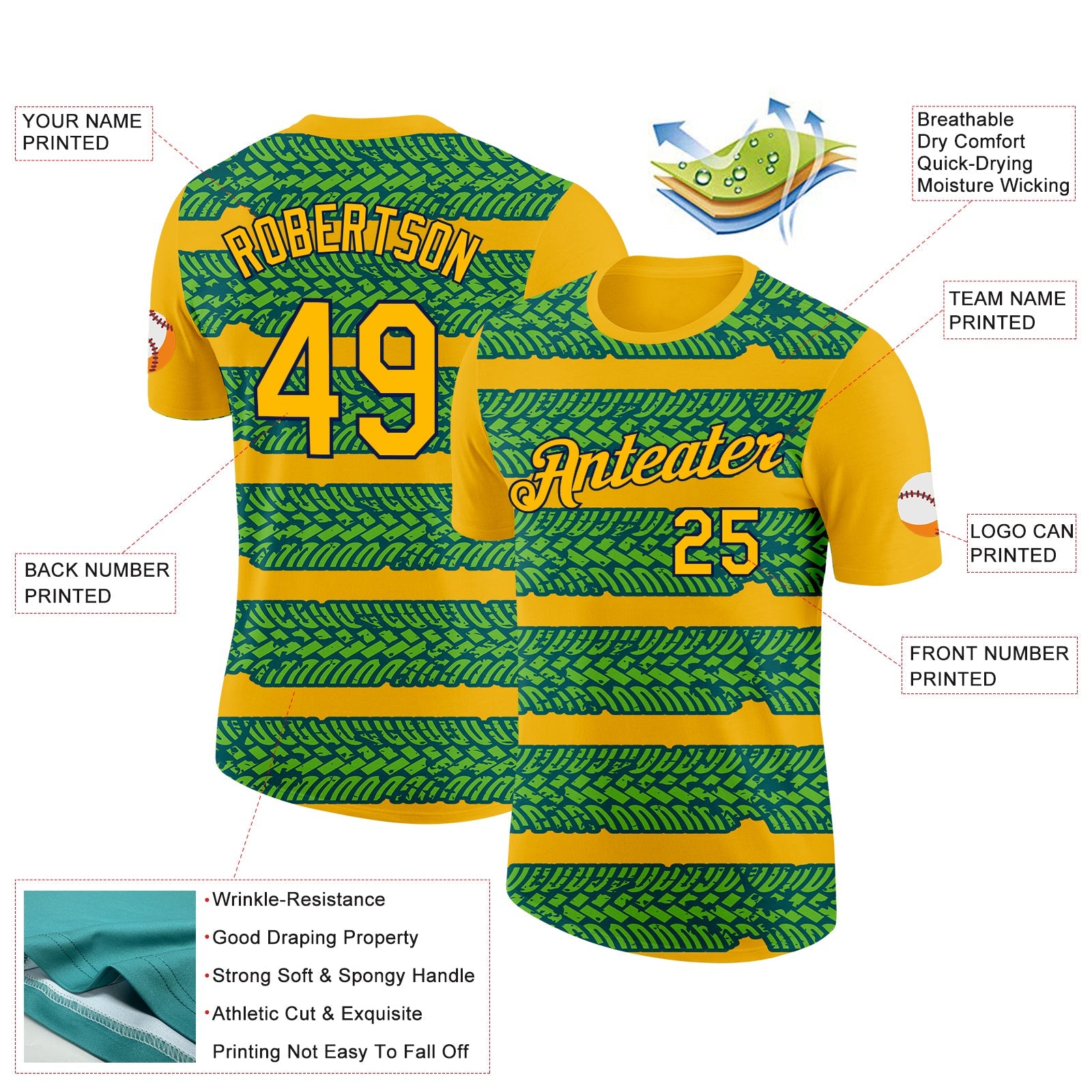 Custom Gold Aurora Green Midnight Green-Navy 3D Esports Performance T-Shirt view 2