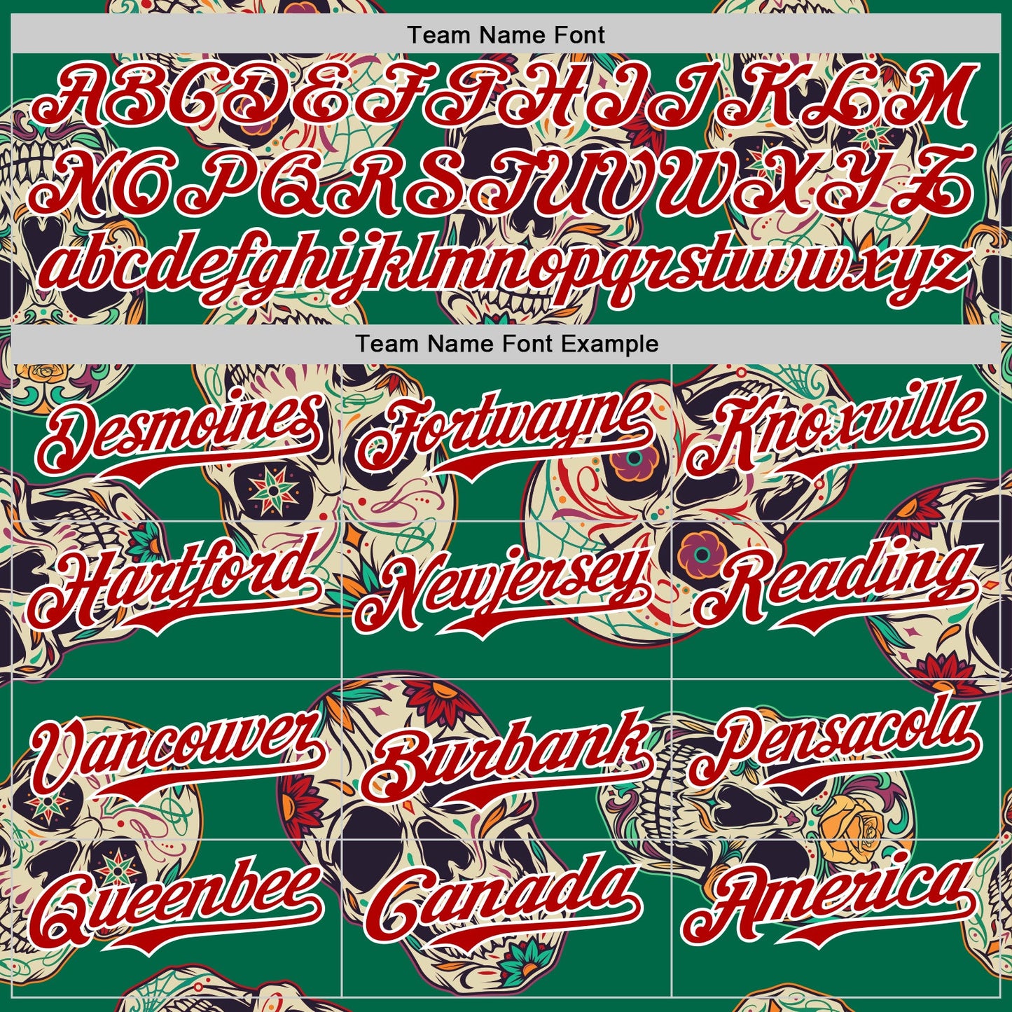 Custom Kelly Green Red-White 3D Mexican Skull Authentic Baseball Jersey view 4