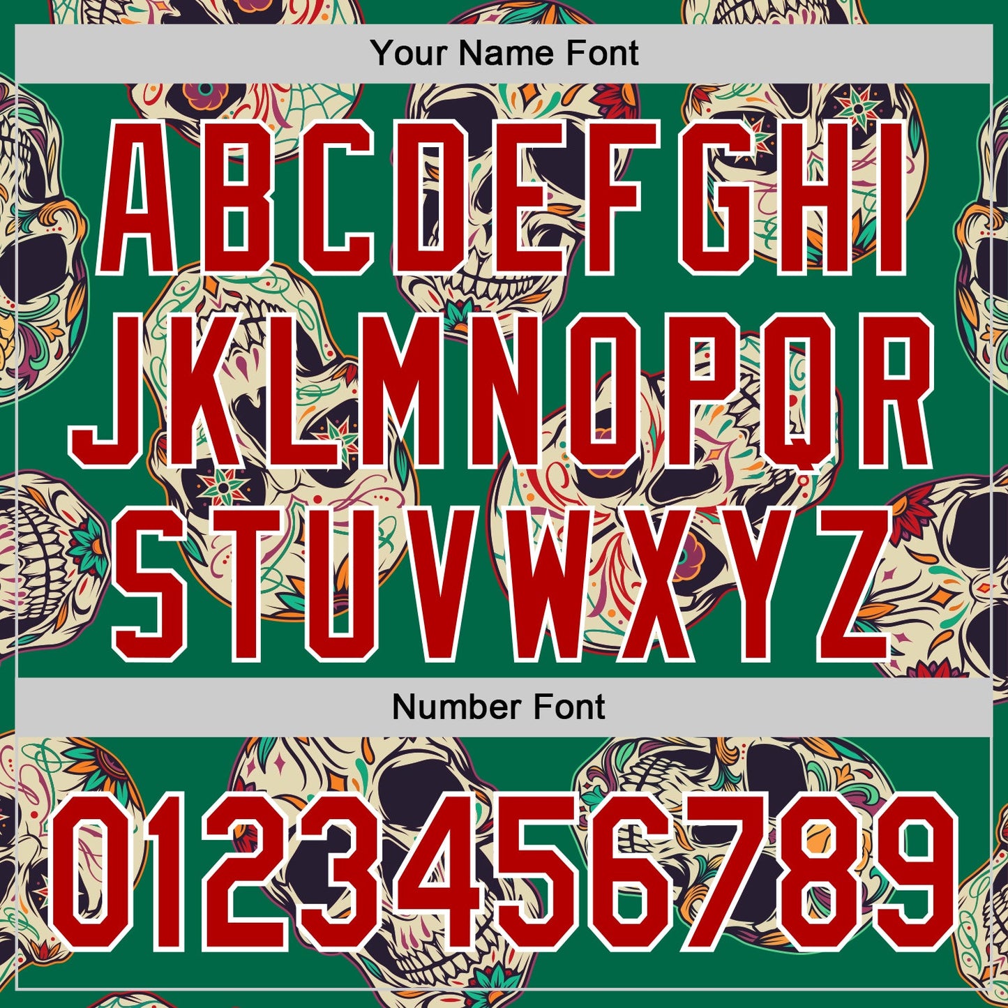 Custom Kelly Green Red-White 3D Mexican Skull Authentic Baseball Jersey view 5