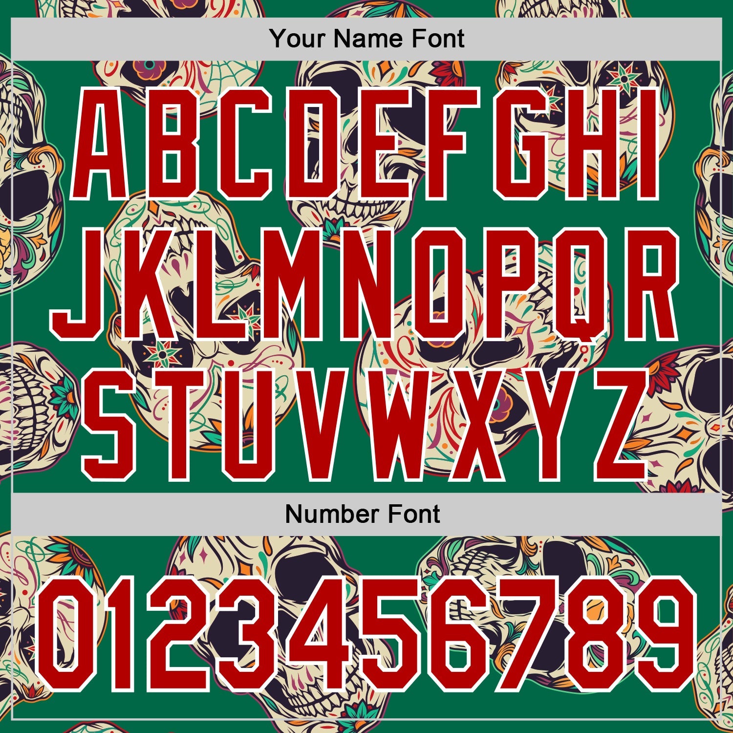 Custom Kelly Green Red-White 3D Mexican Skull Authentic Baseball Jersey view 5
