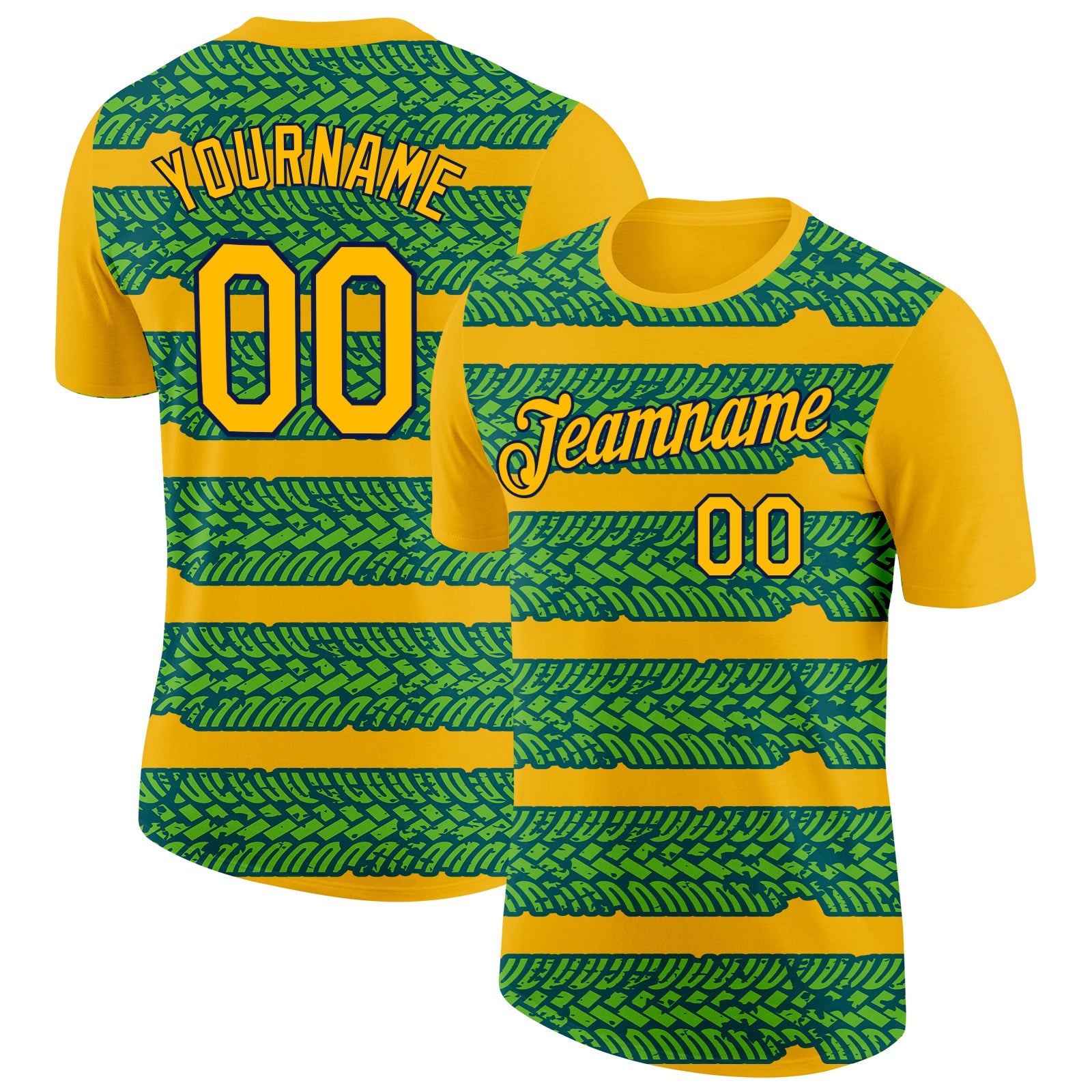Custom Gold Aurora Green Midnight Green-Navy 3D Esports Performance T-Shirt - Main View