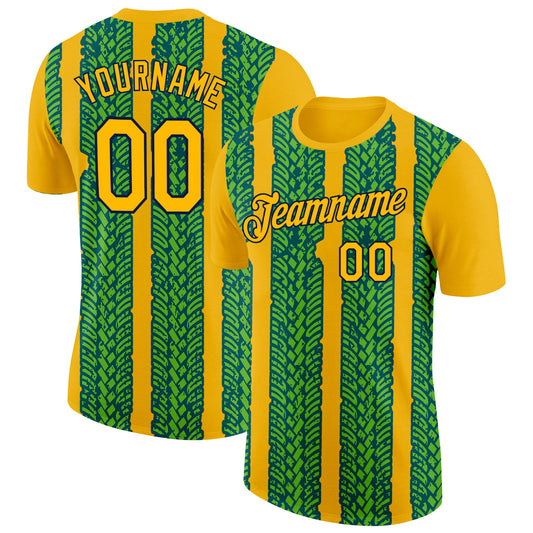 Custom Gold Aurora Green Midnight Green-Navy 3D Esports Performance T-Shirt - Main View