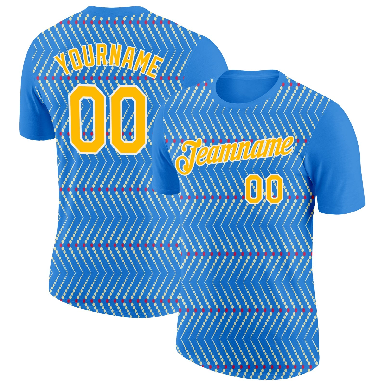 Custom Powder Blue Gold Cream Red-White 3D Esports Performance T-Shirt - Main View