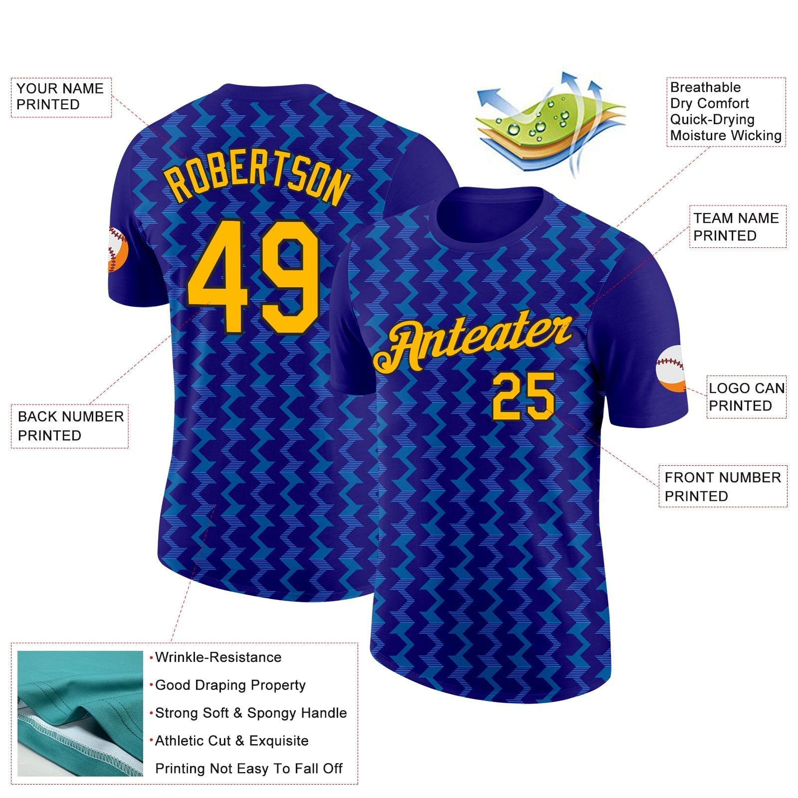 Custom Dark Purple Gold Blue-Black 3D Esports Performance T-Shirt view 2