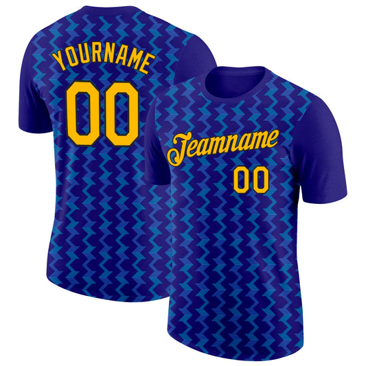 Custom Dark Purple Gold Blue-Black 3D Esports Performance T-Shirt - Main View