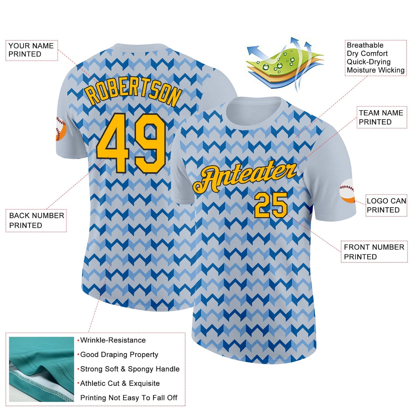 Custom Silver Gold Blue-Black 3D Esports Performance T-Shirt view 2