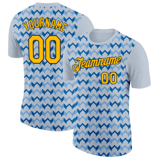 Custom Silver Gold Blue-Black 3D Esports Performance T-Shirt - Main View