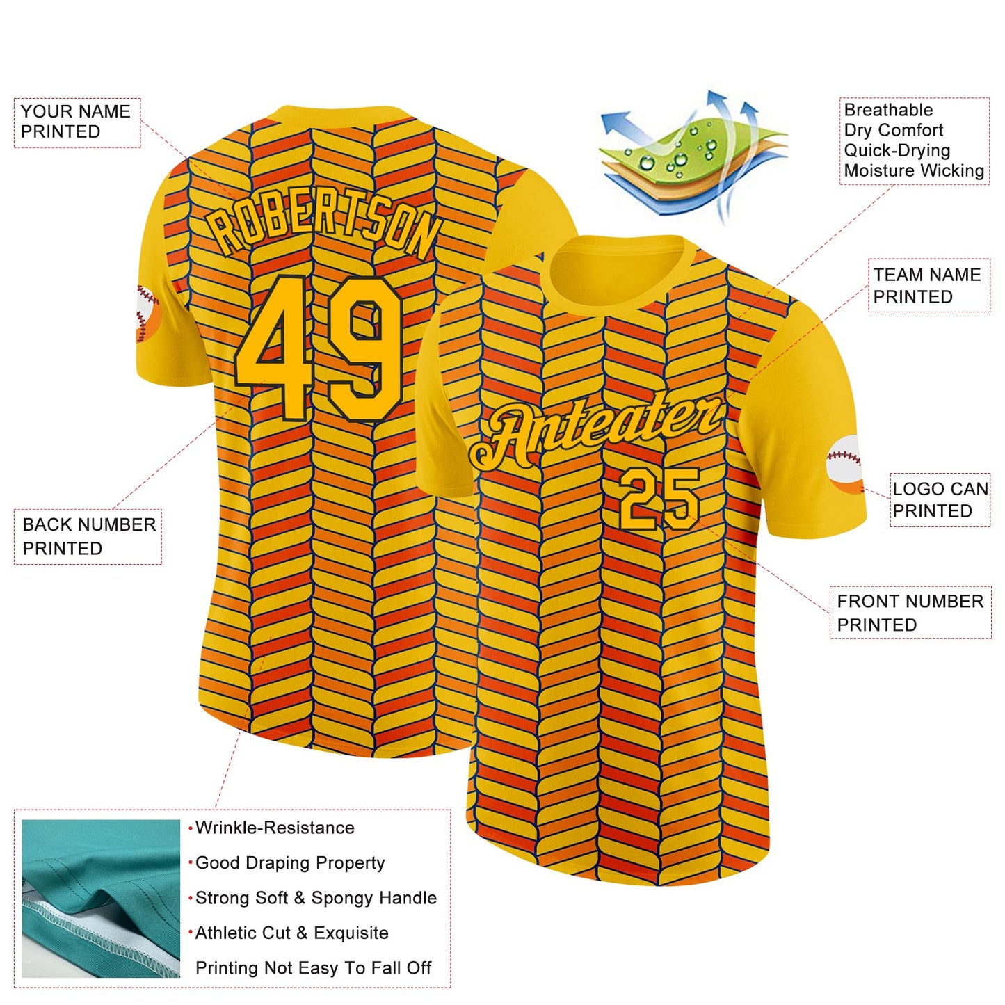 Custom Gold Orange US Navy Blue-Black 3D Esports Performance T-Shirt view 2