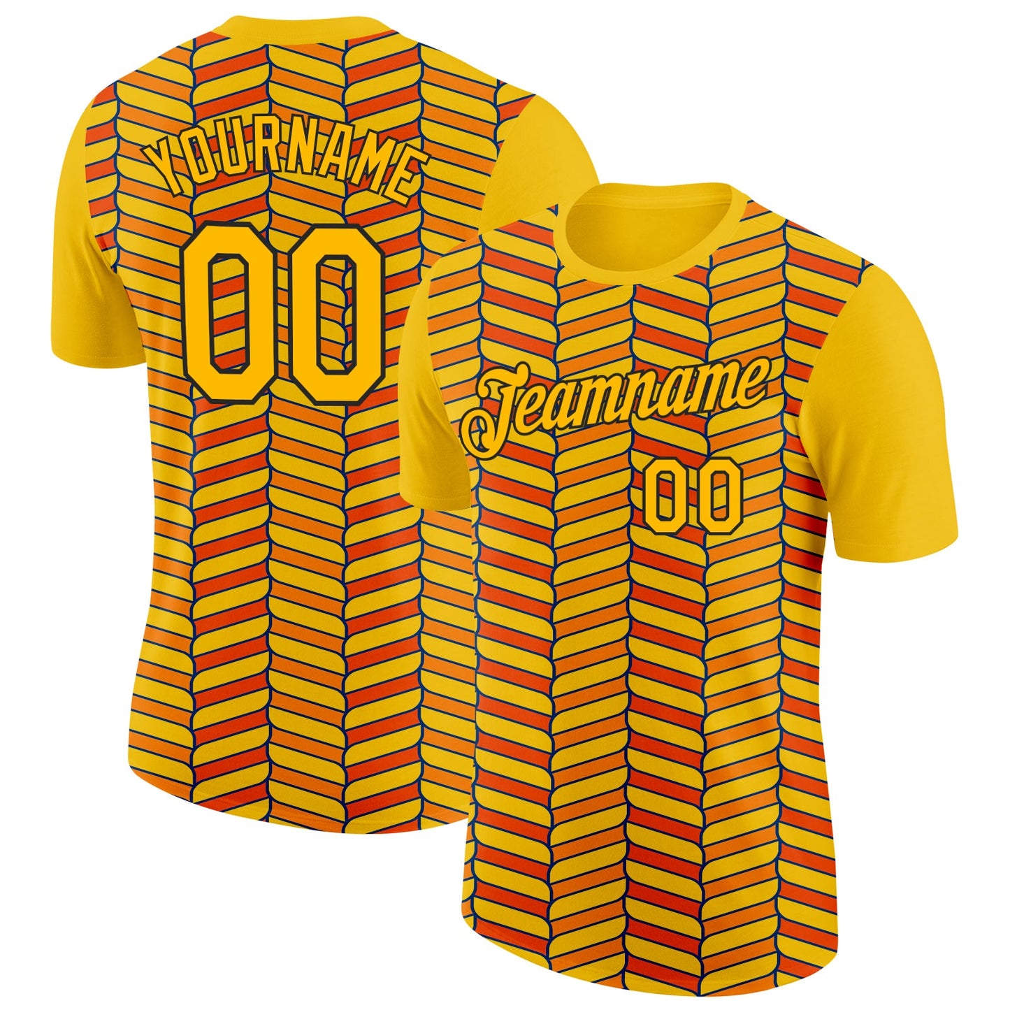 Custom Gold Orange US Navy Blue-Black 3D Esports Performance T-Shirt - Main View