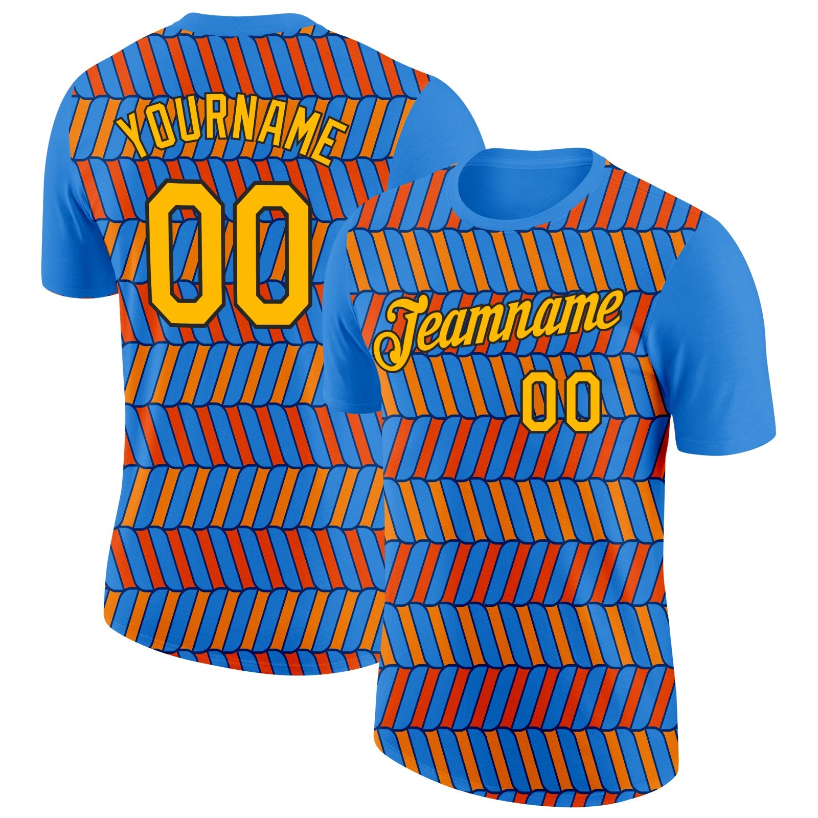 Custom Powder Blue Orange US Navy Blue-Black 3D Esports Performance T-Shirt - Main View