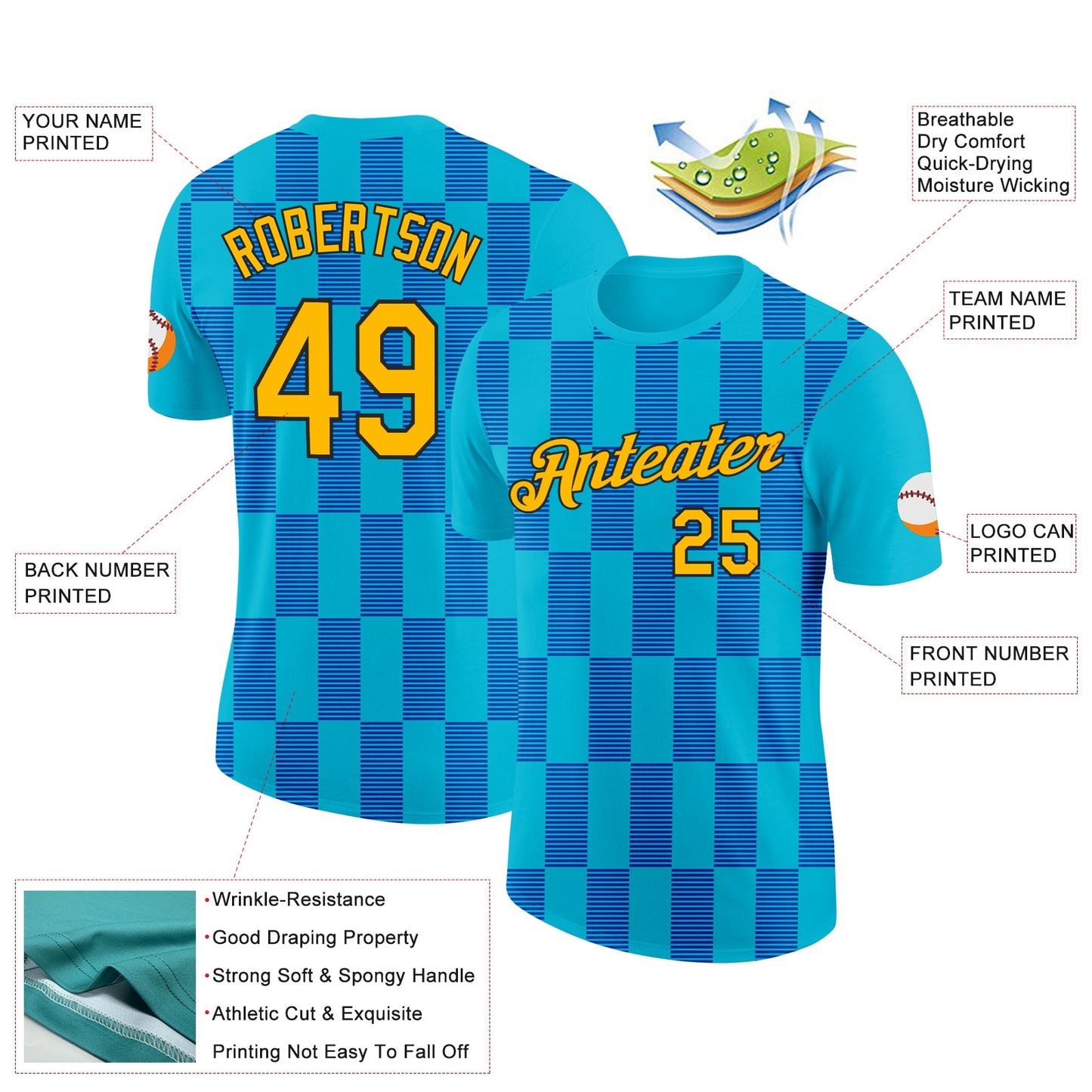 Custom Lakes Blue Gold Thunder Blue-Black 3D Esports Performance T-Shirt view 2