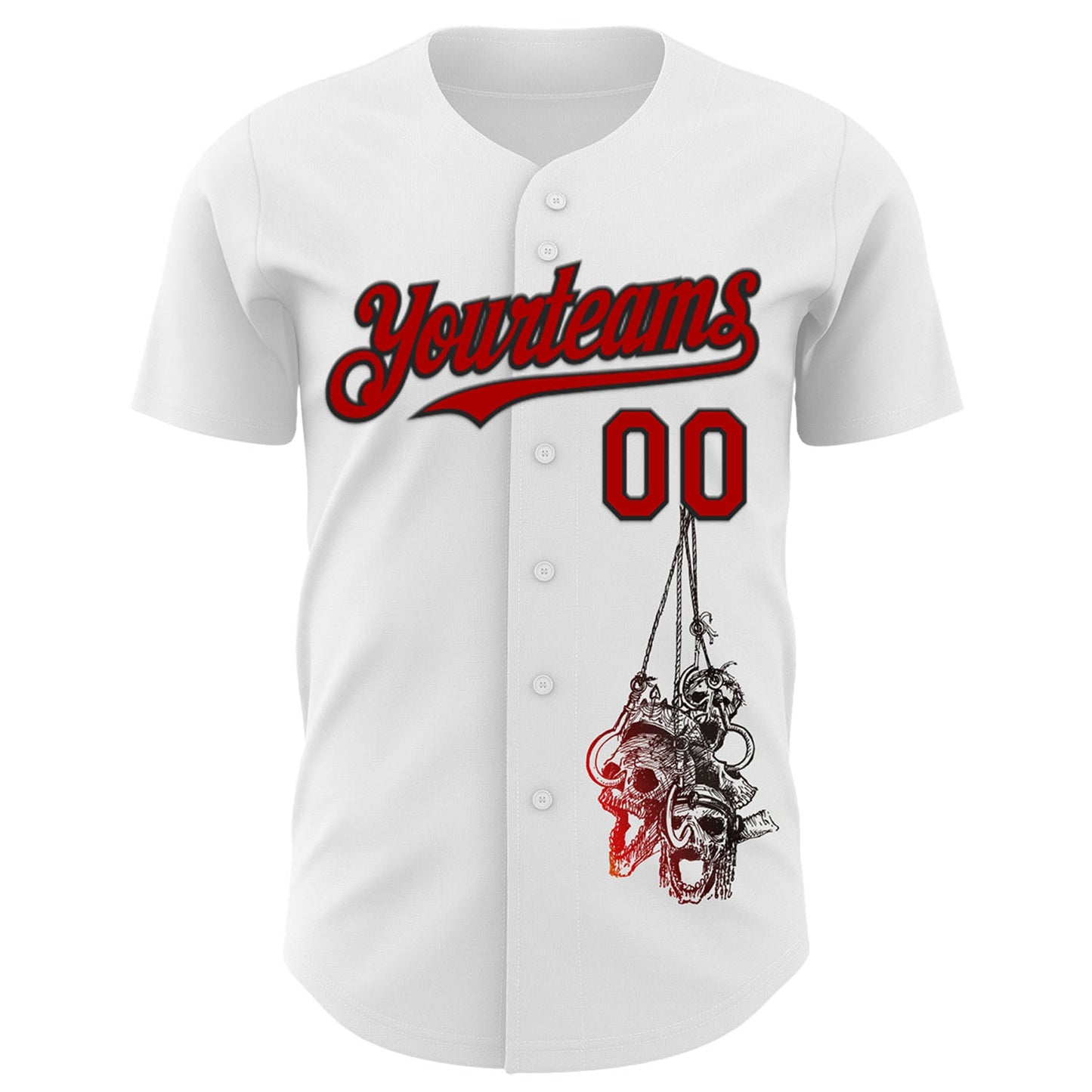 Custom White Red-Black 3D Skull Authentic Baseball Jersey view 2