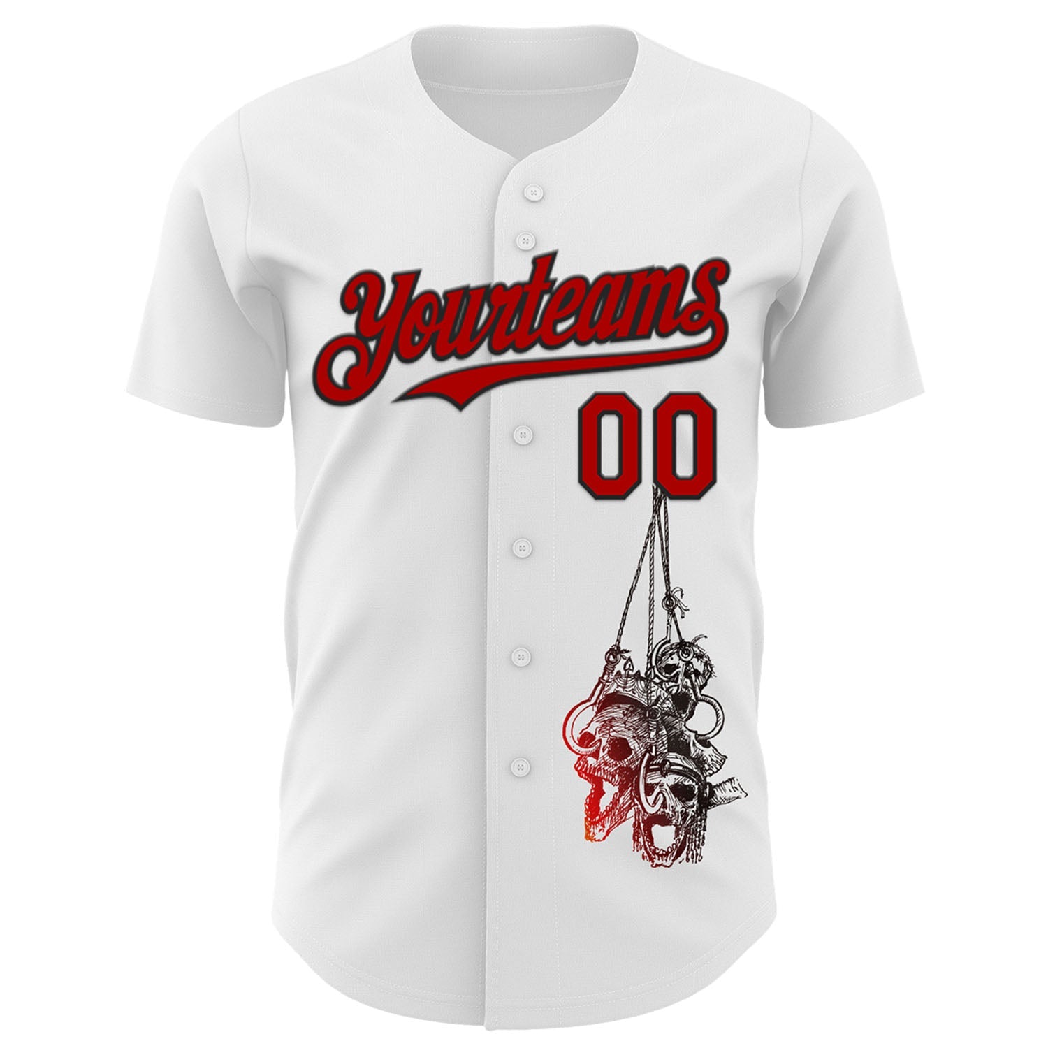 Custom White Red-Black 3D Skull Authentic Baseball Jersey view 2