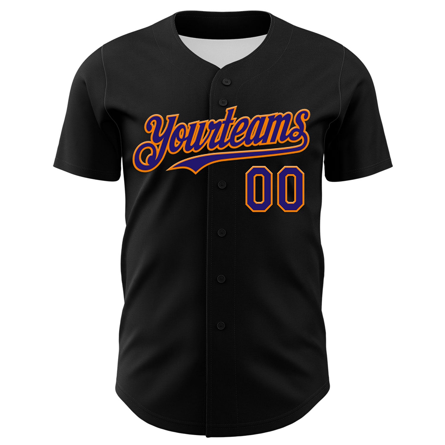 Custom Black Dark Purple-Bay Orange 3D Punk Rock Skull Authentic Baseball Jersey view 2