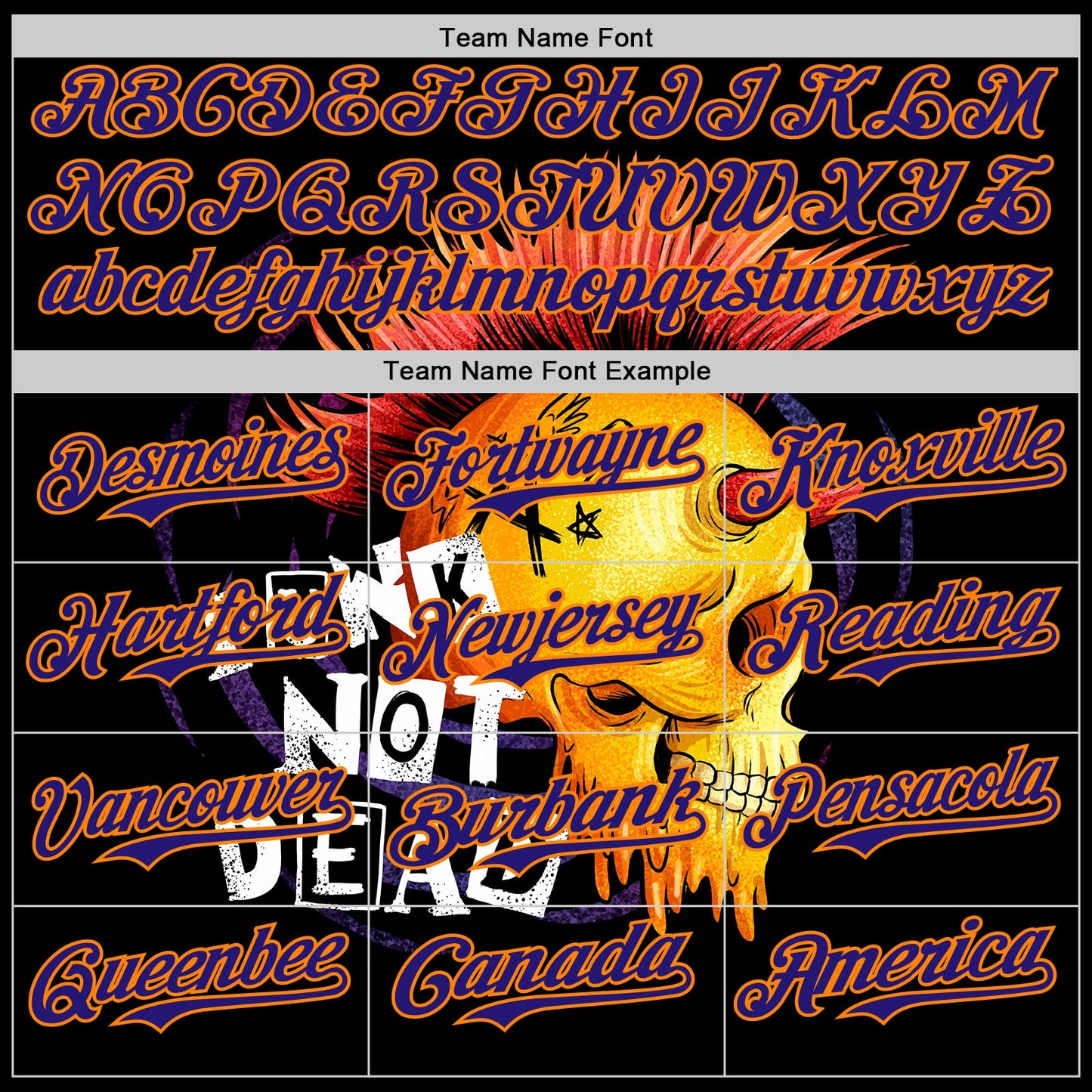 Custom Black Dark Purple-Bay Orange 3D Punk Rock Skull Authentic Baseball Jersey view 4